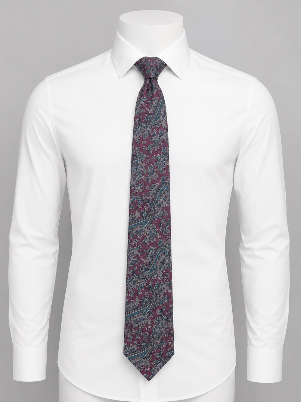 Club 901 Silk Tie Plum Paisley Classic Mens Necktie Teal Gray